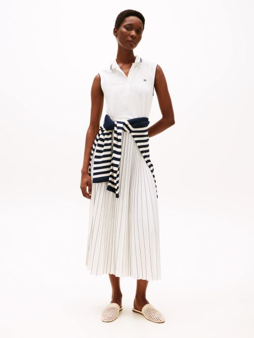 Pleated Sleeveless Maxi Polo Dress