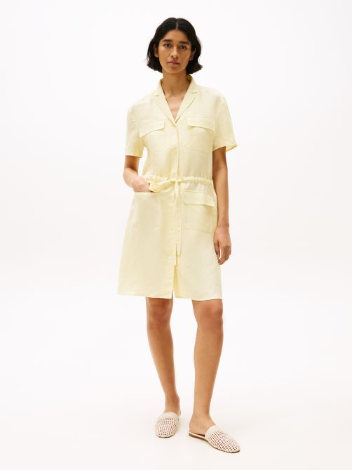فستان قميص قصير من مزيج الكتان