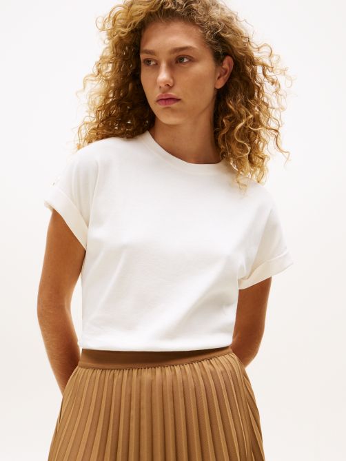 Gold Button Crew Neck T-Shirt