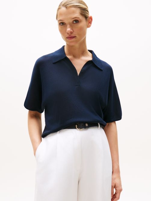 Short Sleeve Polo Jumper with Silk