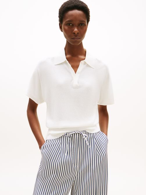 Short Sleeve Polo Jumper with Silk