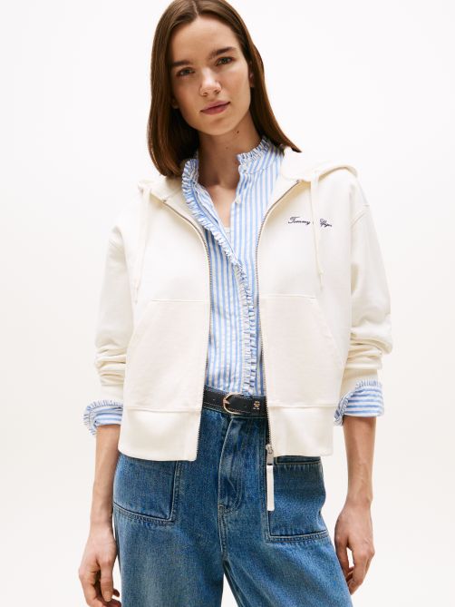 Logo Embroidery Zip-Thru Pique Hoody