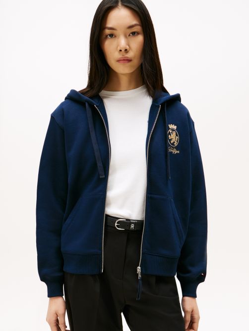 TH Crest Embroidery Gold-Tone Zip-Thru Hoody