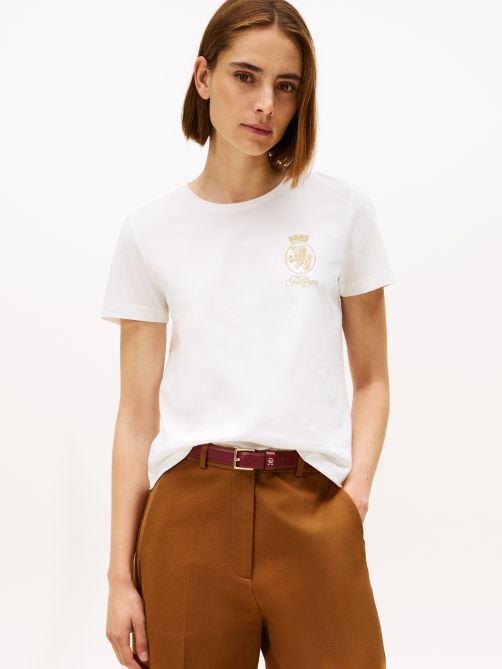 تيشيرت بياقة دائربة مطرز بشعار TH