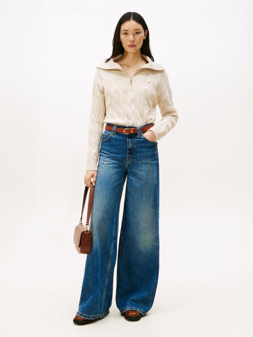 Half-Zip Cable Knit Soft Wool Jumper