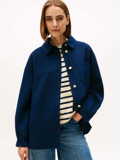 قميص جاكيت من الصوف المختلط بقصة عادية