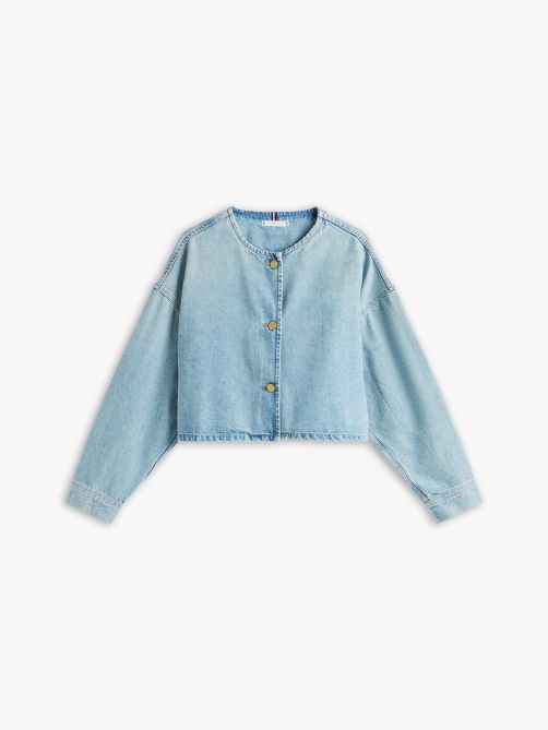 Oversized Collarless Short Denim Jacket