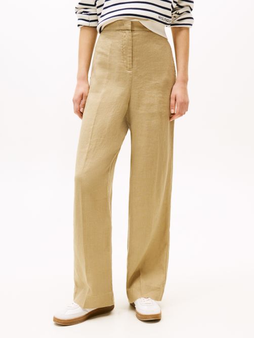 Linen Blend Straight Leg Tailored Trousers
