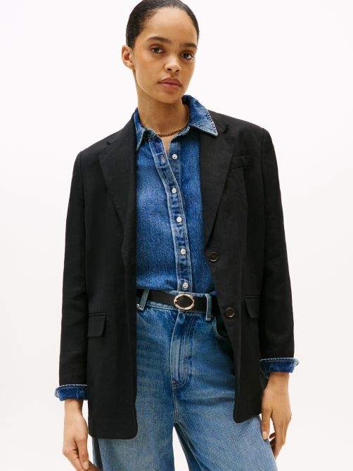 بليزر مريح من مزيج الكتان بصدريّة مُفردة