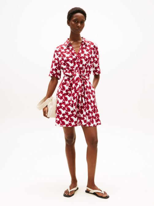 Textured Tie Front Mini Shirt Dress