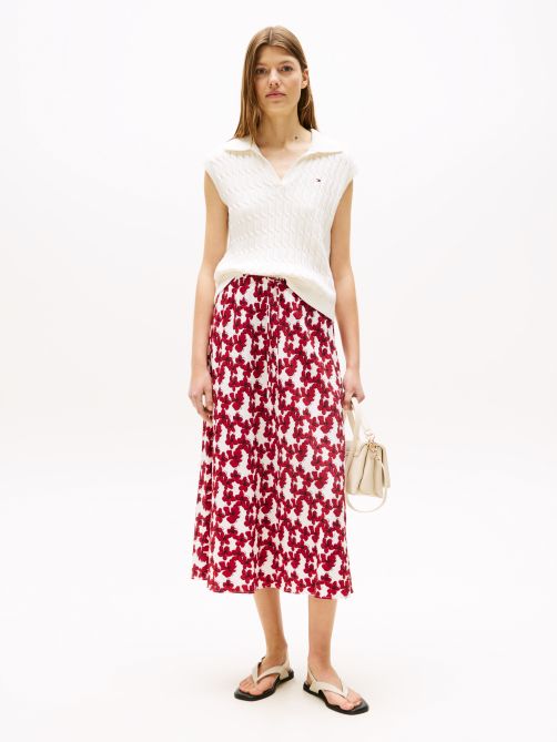 Textured Drawstring Straight Midi Skirt