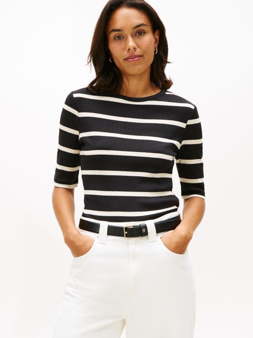 Ribbed Slim Half Sleeve T-Shirt