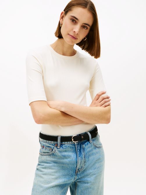 Ribbed Slim Half Sleeve T-Shirt