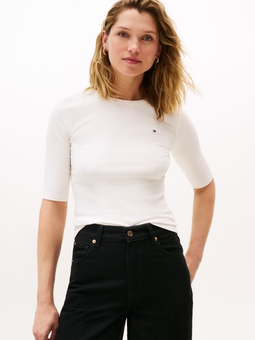 Ribbed Slim Half Sleeve T-Shirt