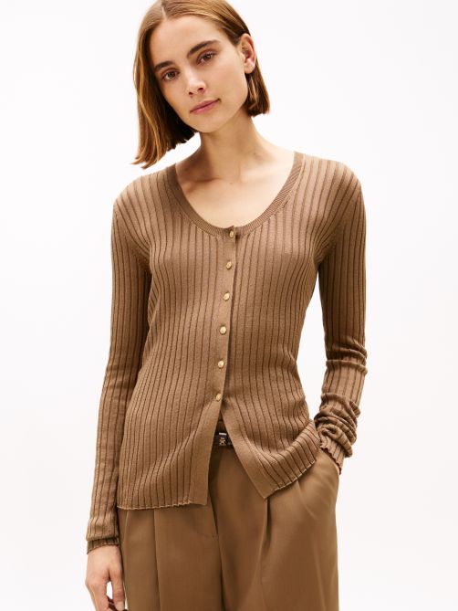 Cotton Rayon Rib Scoop Cardigan Sweater