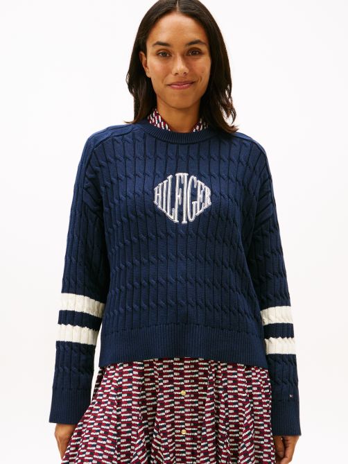 Logo Embroidery Relaxed Cable Knit Jumper