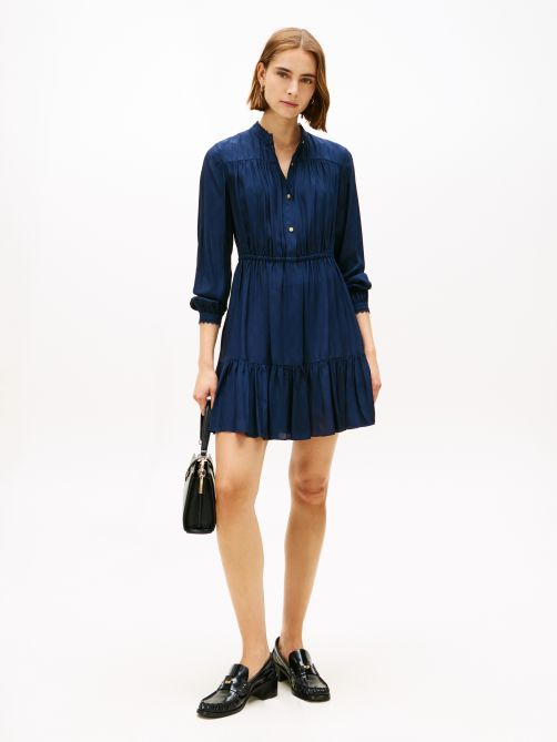 Diamond Flag Jacquard Tiered Mini Dress