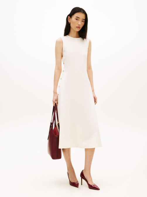 Gold-Tone Button Sleeveless Midi Dress