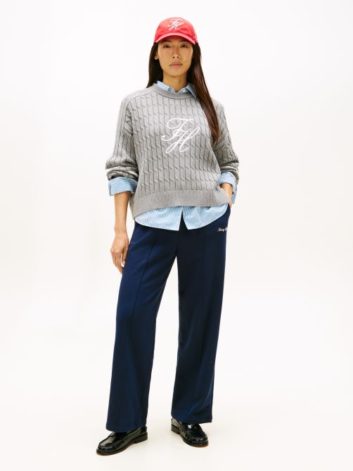 Logo Embroidery Wide Leg Pants