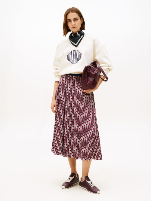 A-Line Twill Midi Skirt
