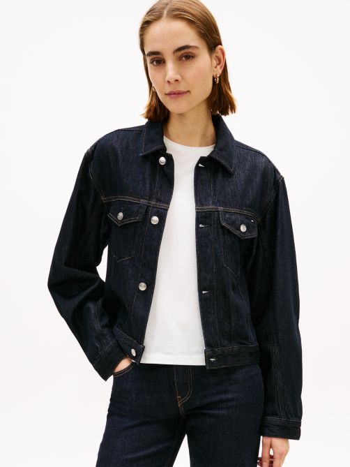 Flag Embroidery Pleated Denim Jacket