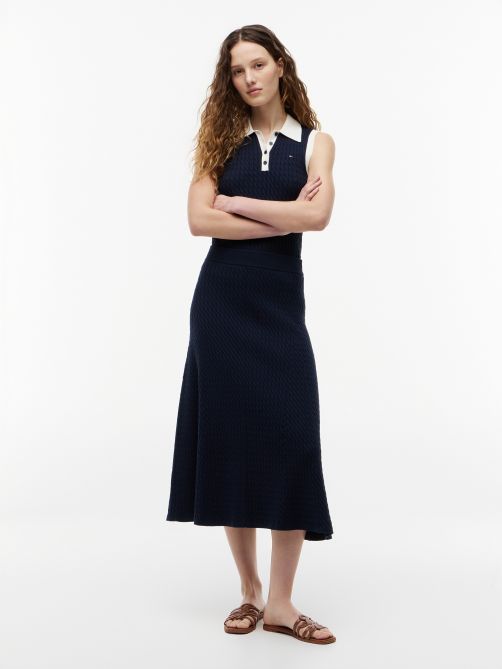 Cable Knit Relaxed A-Line Midi Skirt