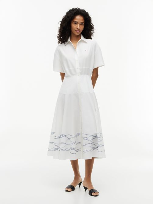 Fit and Flare Poplin Midi Shirt Dress