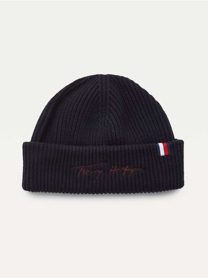 Signature Embroidery Rib-Knit Beanie