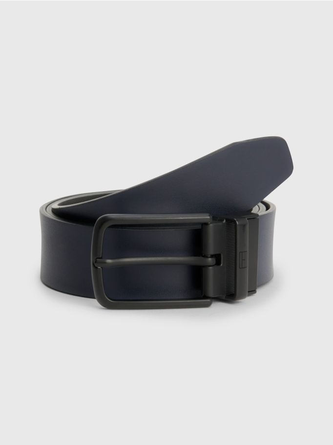 Men's Reversible Monogram Plaque Leather Belt