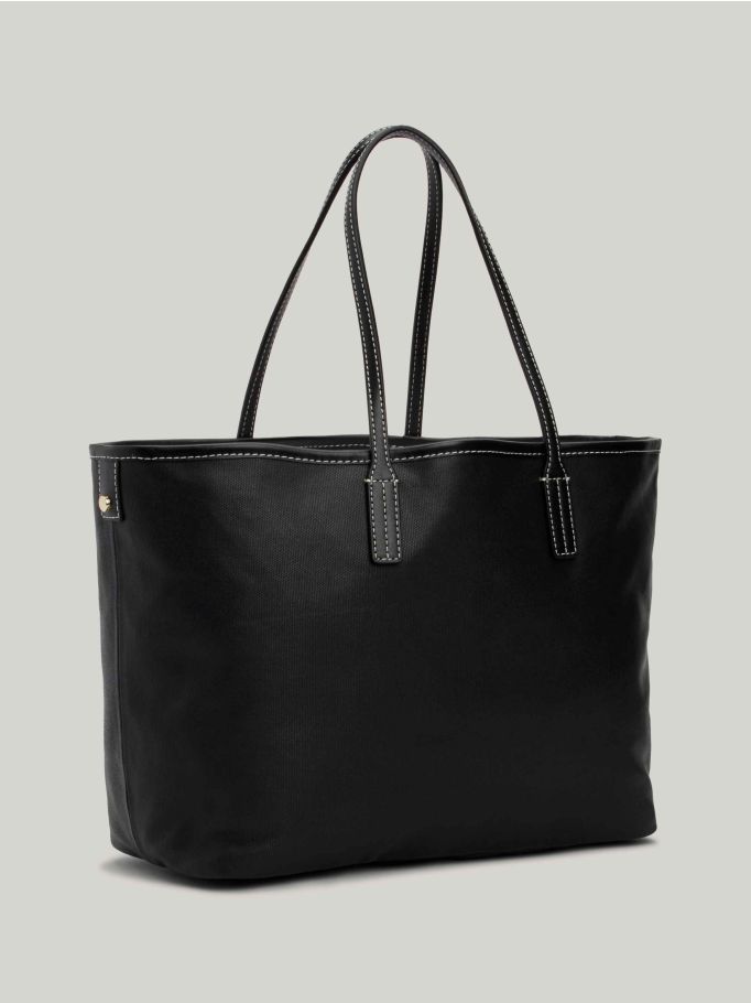 Plain black leather tote bag hotsell