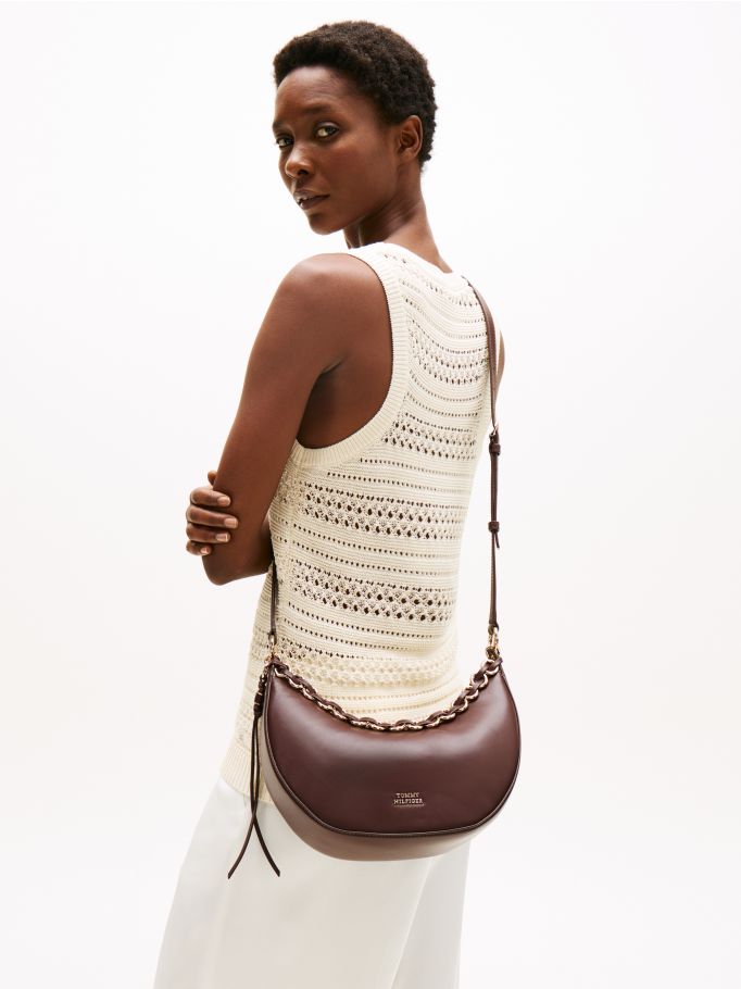 Leather Crescent Crossbody Bag | Rich Walnut | Tommy Hilfiger