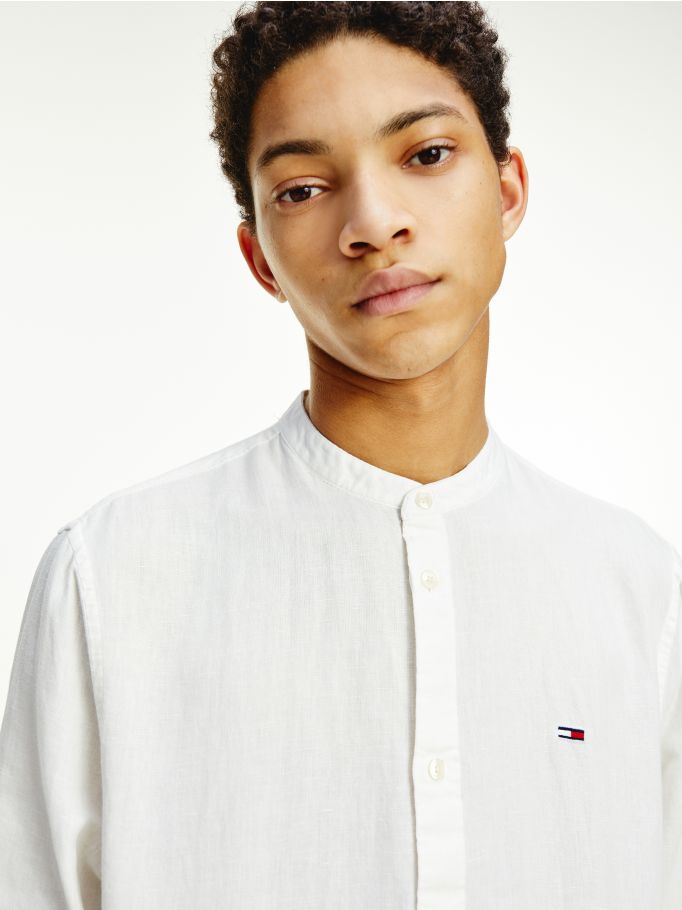 Tommy Hilfiger | Mandarin Collar Cotton Linen Shirt | Tommy Hilfiger