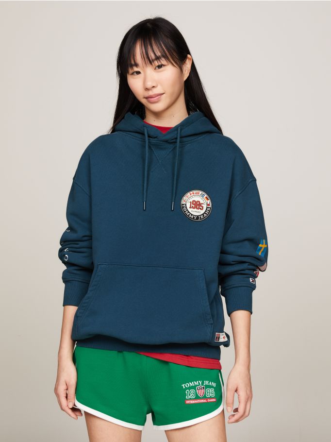 International Flag Print Oversized Hoodie