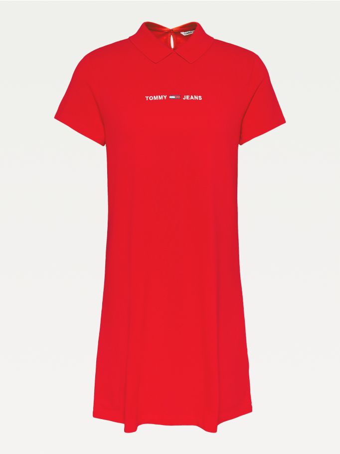 Essential Logo Polo Dress in Red 