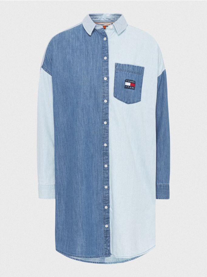 Chambray Denim Mix Shirt Dress