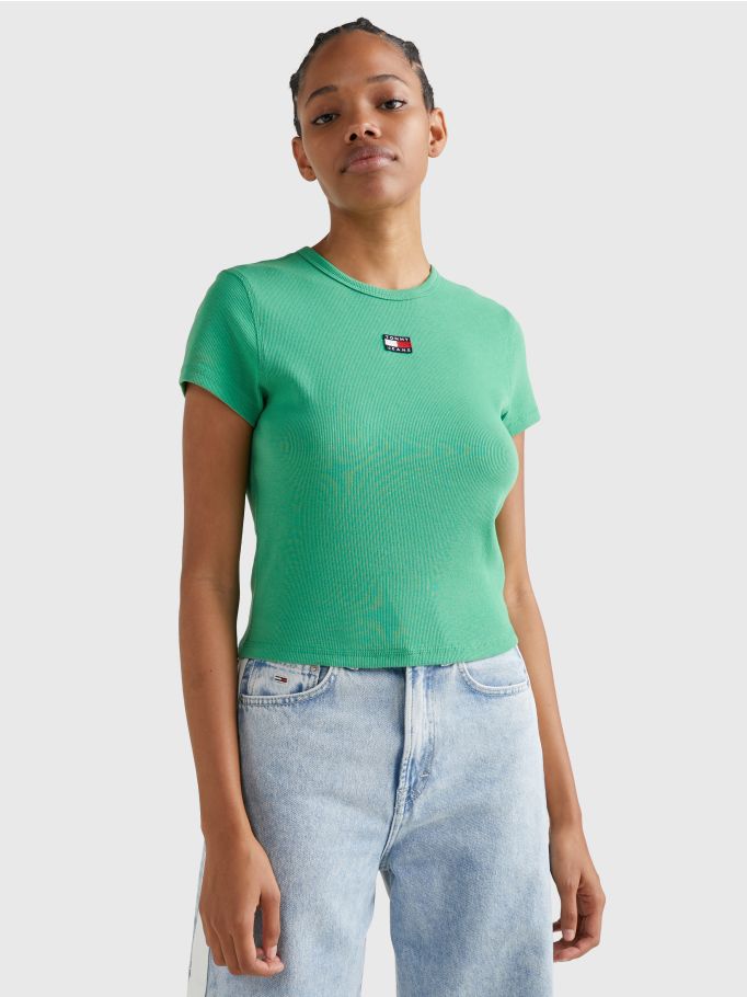 Badge Rib-Knit Fitted T-Shirt | Tommy Hilfiger