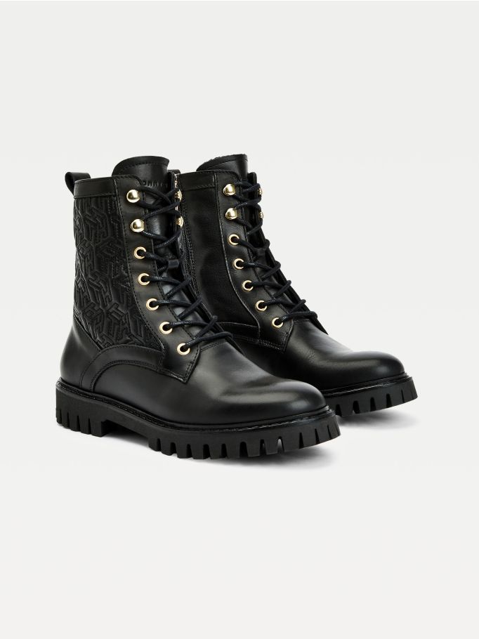 monogram buckle cleat ankle boots