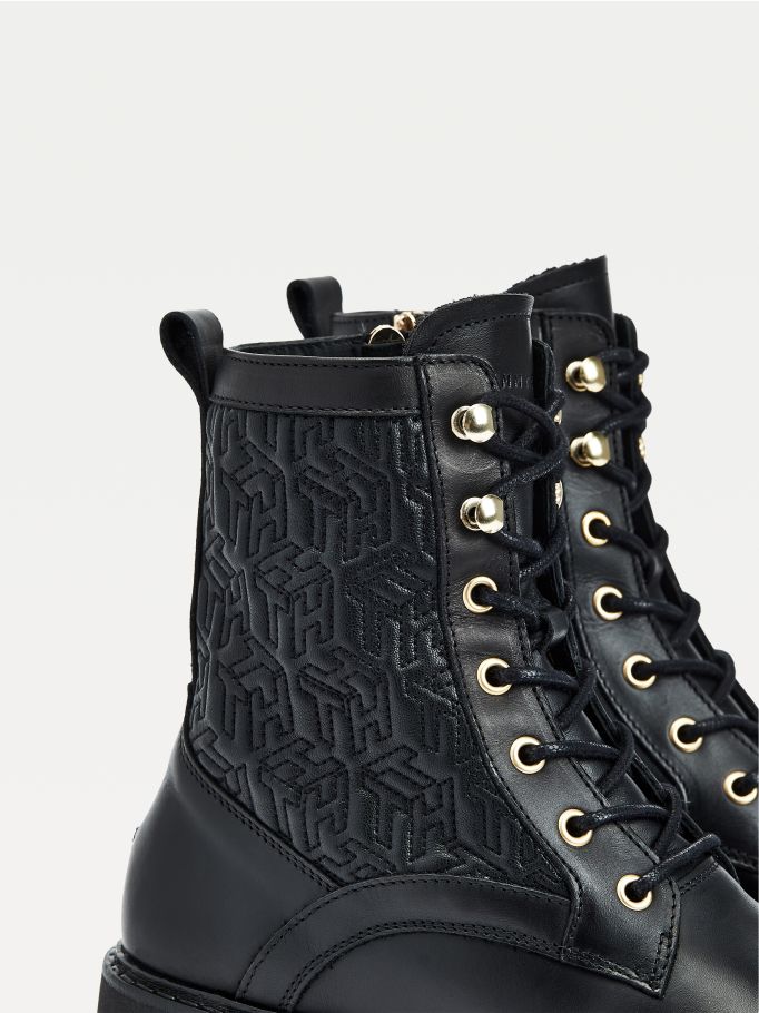 monogram buckle cleat ankle boots
