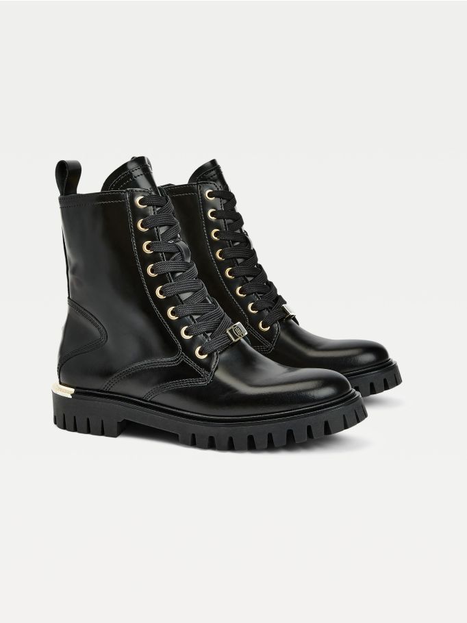leather lace up cleat boots