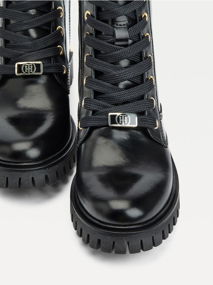 leather cleat lace up boots