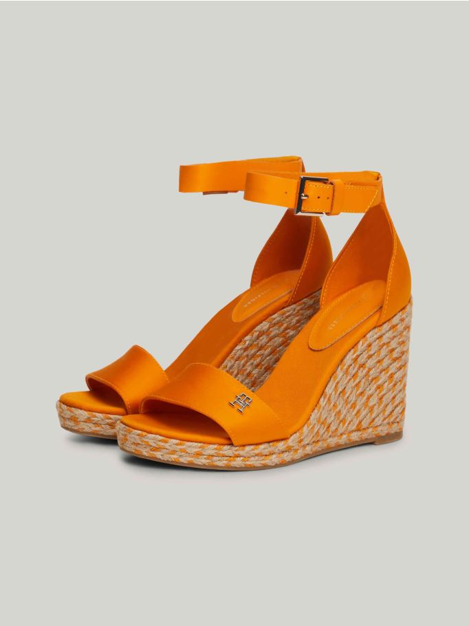 Satin High Wedge Espadrille Sandals