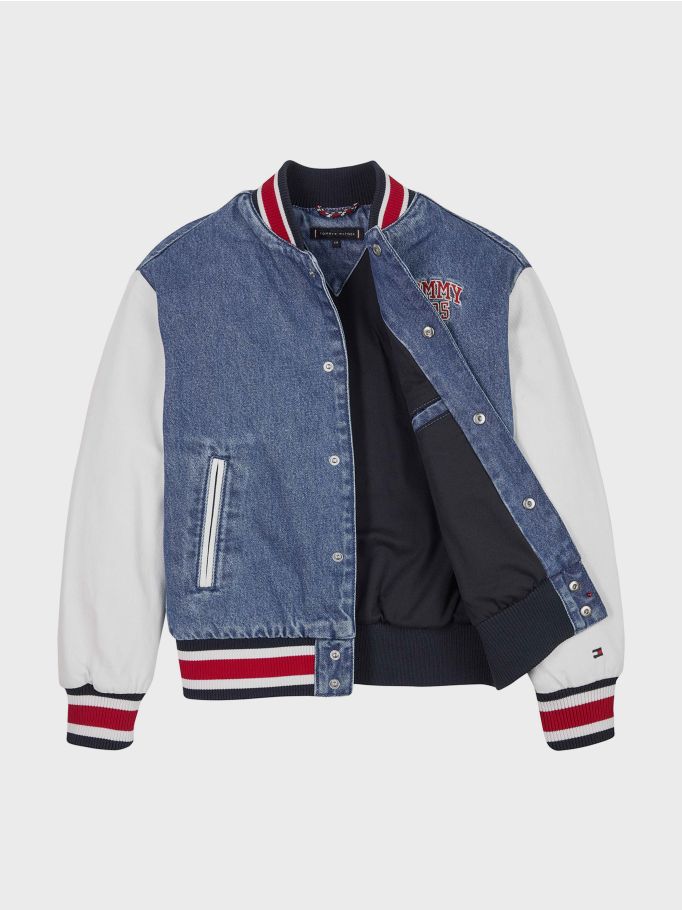 Logo Embroidered Varsity Denim Jacket Tommy Hilfiger