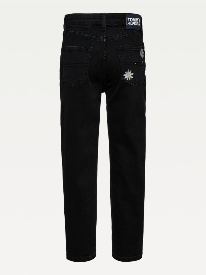 High Rise Tapered Floral Embroidery Jeans