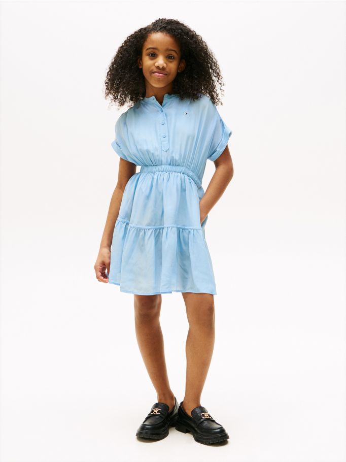 Short Sleeve Tiered Shirt Dress | Cloudy Blue | Tommy Hilfiger Short Sleeve Tiered Shirt Dress | Cloudy Blue | Tommy Hilfiger