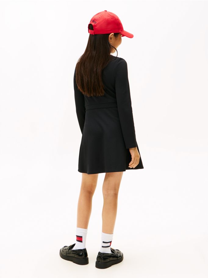 Punto Skater Long Flare Dress in Black | Tommy Hilfiger