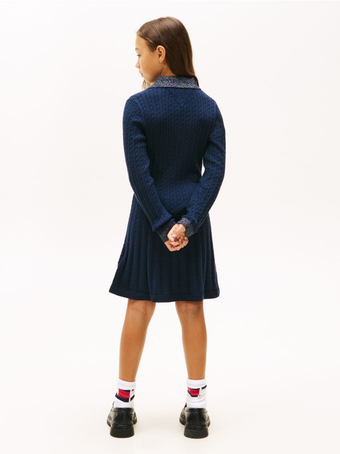 Glitter Mini Cable Knit Jumper Dress - Blue | Tommy Hilfiger Glitter Mini Cable Knit Jumper Dress - Blue | Tommy Hilfiger
