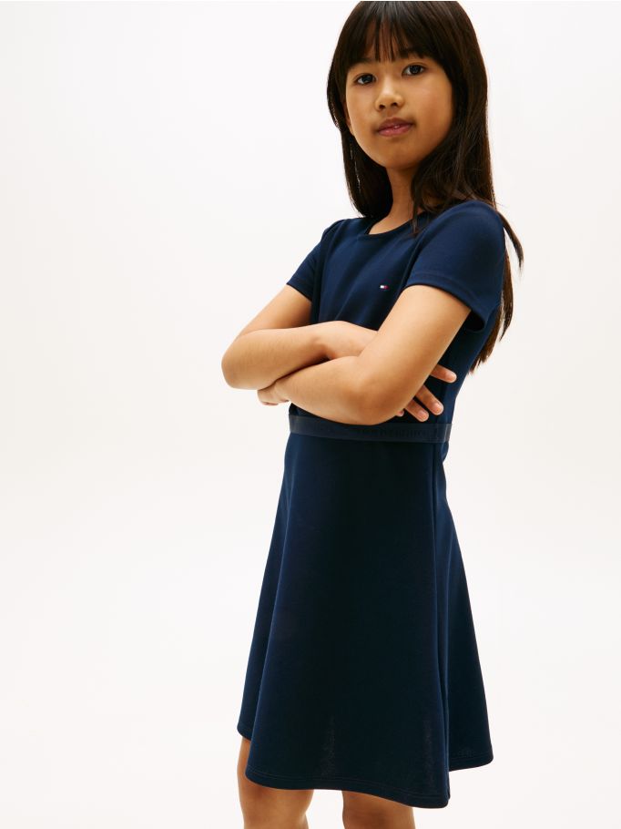 Essential Short Sleeve Skater Dress - Navy | Tommy Hilfiger Essential Short Sleeve Skater Dress - Navy | Tommy Hilfiger