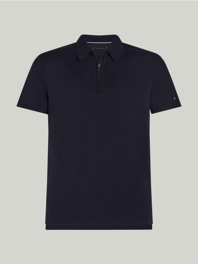 Zip Placket Slim Fit Interlock Polo | Tommy Hilfiger