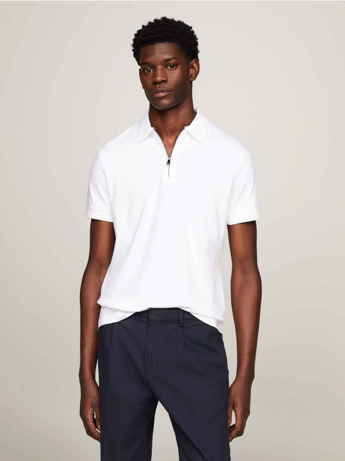 Zip Placket Slim Fit Interlock Polo | Tommy Hilfiger 