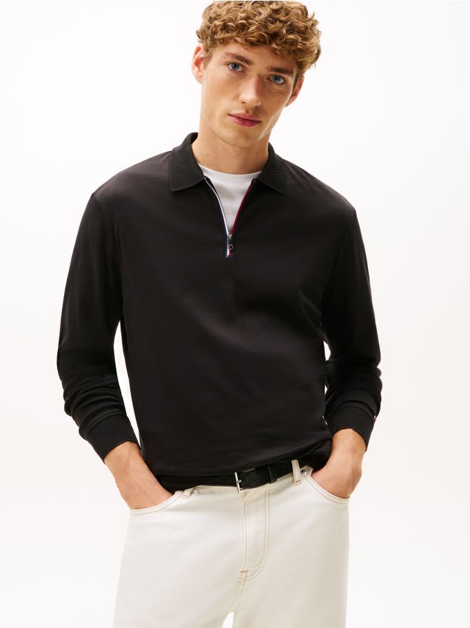 Sporty Interlock Zip Long Sleeve Polo Shirt | Tommy Hilfiger